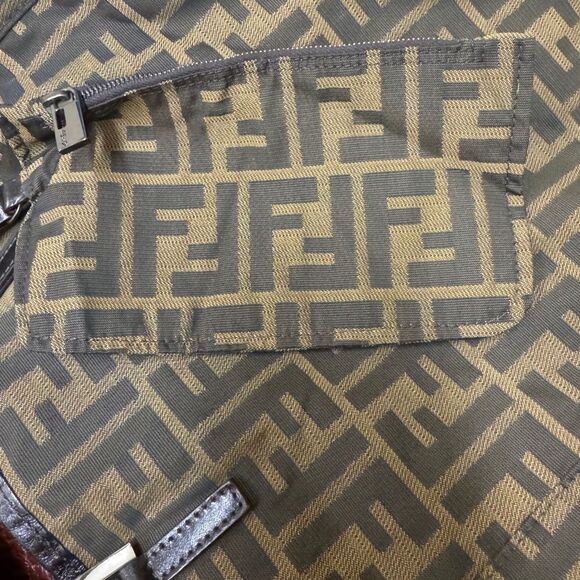Fendi FF Zucca Leather Mini Sunshine Shopper Tote Crossbody  Fendi Brown and Tan Nylon & Brown Leather Trim Zucca FF Logo Mini Shopper Tote